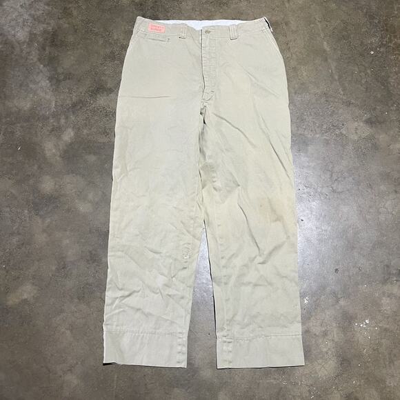 Vintage 50s Tan Sanforized Sail Cloth Cotton Chinos 32x29 - Picture 1 of 7
